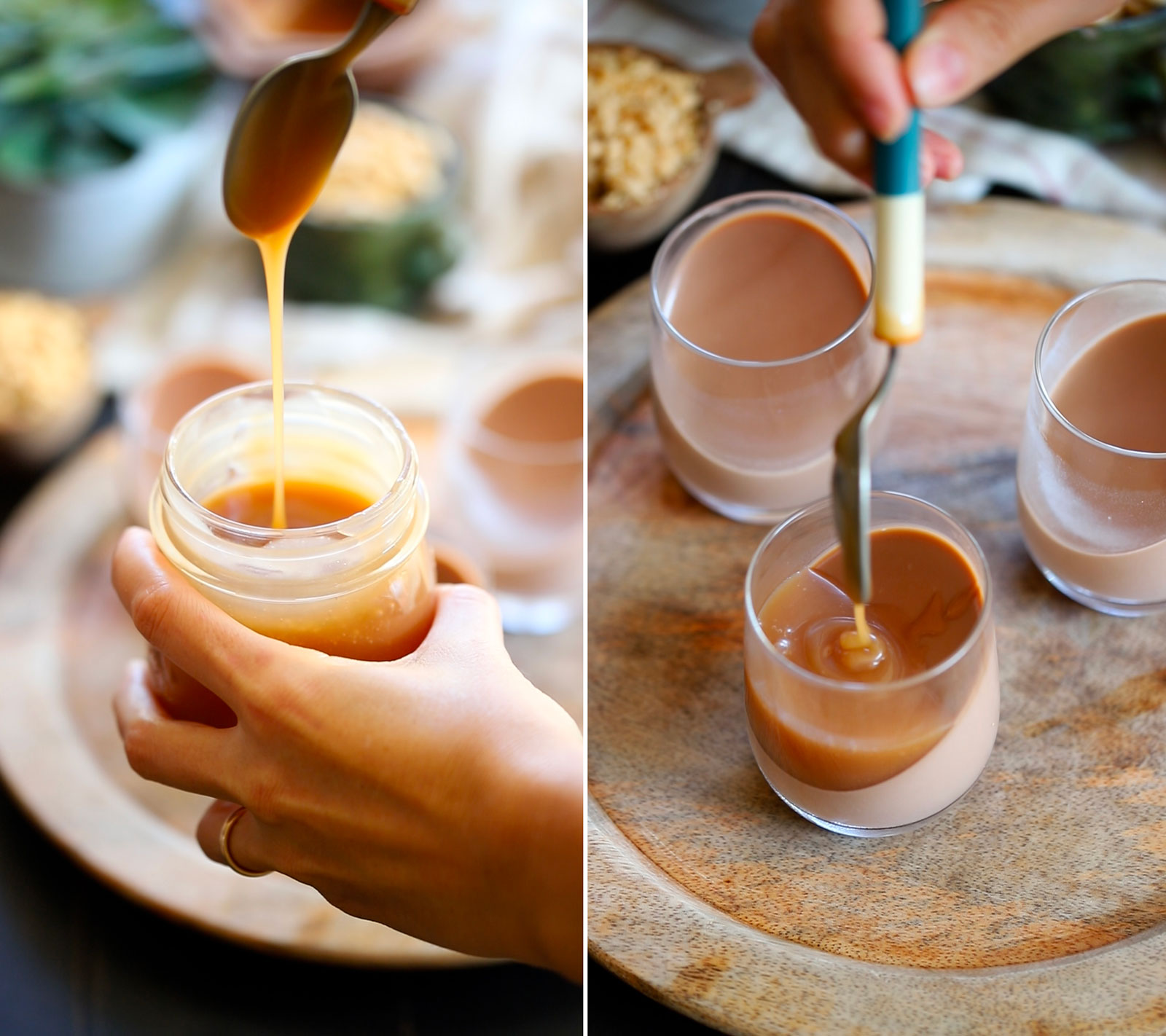 bicchieri panna cotta cioccolato al latte e caramello